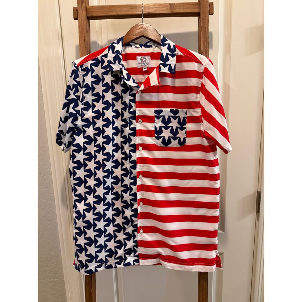 One Resolution Clothing American Flag USA 4th Of July Shirt Button Up- Med